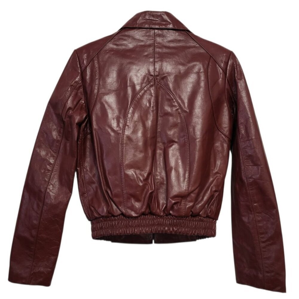 Vintage 80s Oxblood Leather Bomber Jacket Cropped Moto Wilsons - Picture 8 of 16